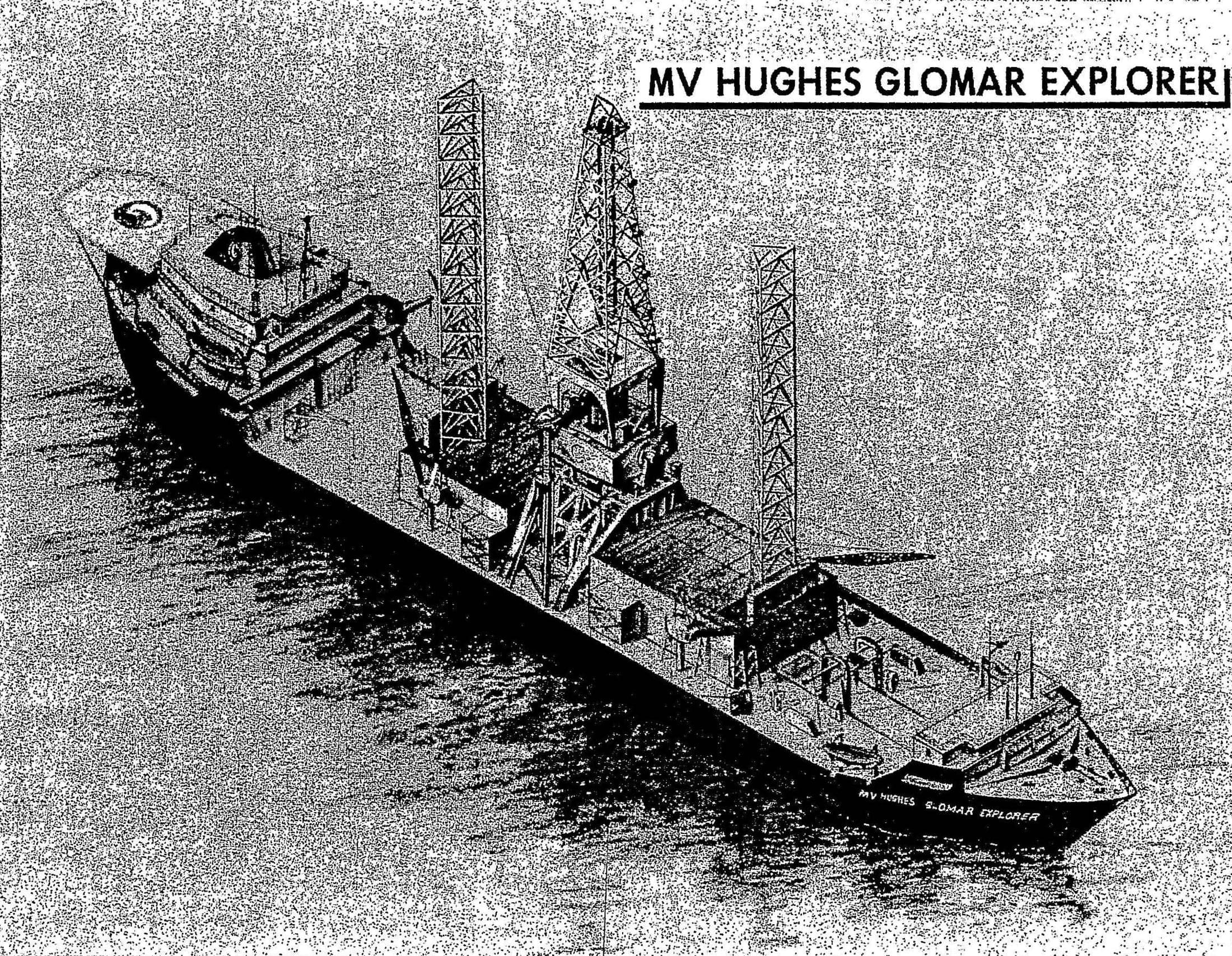 Page from declassified CIA Project Azorian files showing a photocopied image of the MV Hughes Glomar Explorer